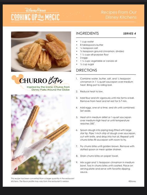 Disneyland Churros, Churro Bites, Disney Dishes, Disney Inspired Food, Churros Recipe, Food Park, Paris Food, Disney Food, Copycat Recipes