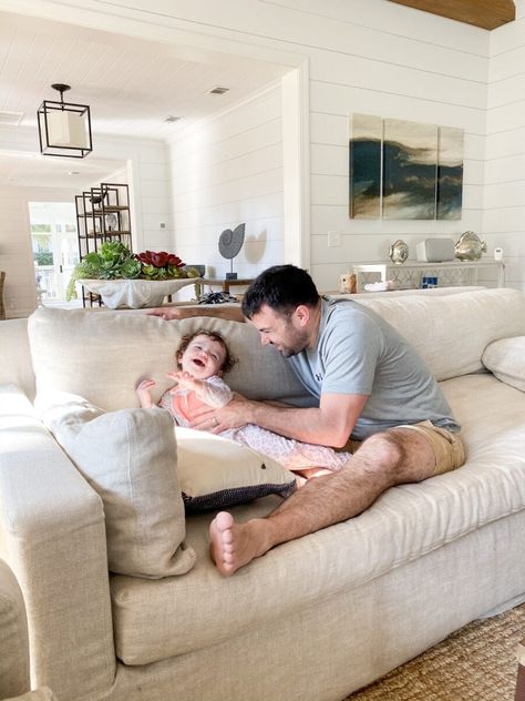 Sea Island Coastal House Tour - Bless'er House House On Sea, House On A Budget, Beach House Tour, Coastal House, Reading Spot, Brick Pavers, Shell Decor, Sea Island, Big Windows