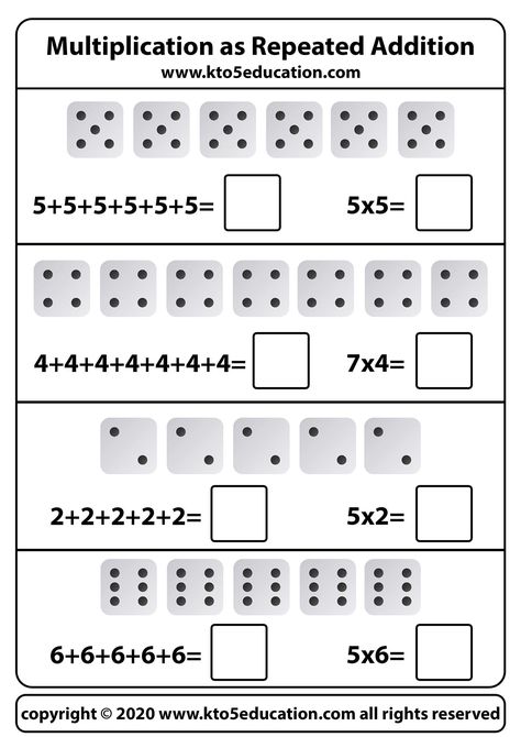 math addition worksheets for kindergarten Repeated Addition Worksheets Grade 2, Repeated Addition Activities, Multiplication As Repeated Addition, Dice Addition, Repeated Addition Worksheets, Repeated Addition Multiplication, Class Worksheets, Free Multiplication Worksheets, Math Division Worksheets