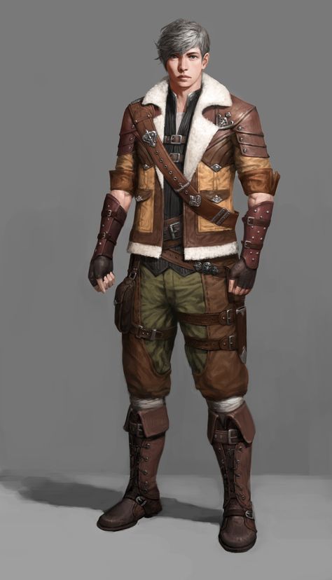 Hunter Outfit, Rpg Map, Treasure Hunter, Fantasy Male, Kai Fine Art, Character Design Male, Fantasy Inspiration, Dieselpunk, Fantasy Clothing