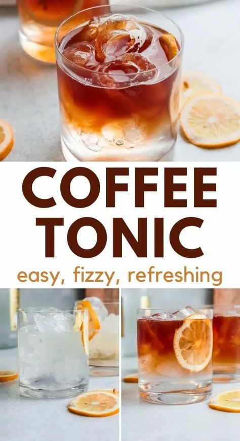 Mocktale Recipes, How To Make Cold Coffee, Coffee Mocktail Recipe, Coffee Cocktails Iced, How To Flavor Cold Brew Coffee, Cold Brew Coffee Cocktails, Coffee Tonic Recipe, Tonic Water Drinks, Espresso Tonic Recipe