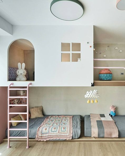 Minimalist Kids Room, Minimalist Kids, Bunk Bed Designs, Pink Door, Young Couple, Kids' Bed, Kids Room Design, Kids Bedroom Decor, Boy's Bedroom