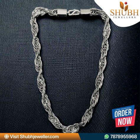 Elevate your style with our Heavy 20 inch Aanya Chain for Men, Classic Figaro Silver Chain for Men and Boys at Shubh Jewellers. Crafted with precision and finesse, this chain boasts a timeless Figaro design, exuding sophistication and charm. Whether worn solo or paired with a pendant, this versatile chain is a must-have accessory for any occasion. To shop now with Shubh Jewellers, message us on WhatsApp at 7878955968 or visit our website www.shubhjeweller.com. #ShubhJewellers #FigaroSilverC... Silver Chain For Men, Chain For Men, Men Classic, Jewelry Lookbook, Chains For Men, Buying Jewelry, Elevate Your Style, Pure Silver, Bracelets For Men