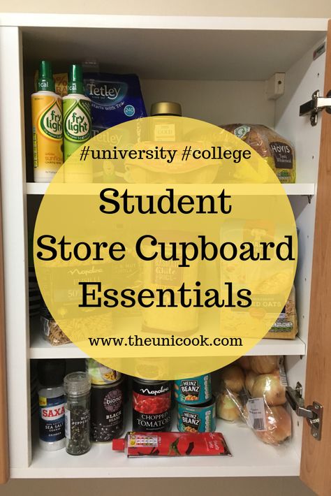 Store Cupboard Essentials, College Pantry Essentials, Moving To University, Cupboard Recipes, Student Cooking, Student Kitchen, Uni Meals, Uni Essentials, Nursing Essentials