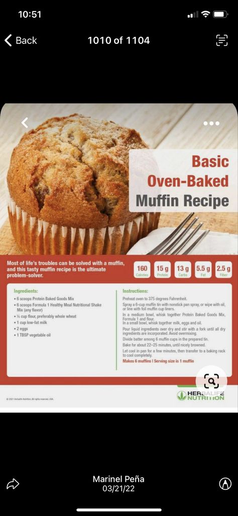 Herbalife Protein Baked Goods Recipes, Herbalife Muffin Recipes, Herbalife Muffins, Herbalife Baked Goods Recipes, Herbalife Snacks, Herbalife Nutrition Facts, Herbal Life Recipes, Herbalife Meal Plan, Basic Muffin Recipe