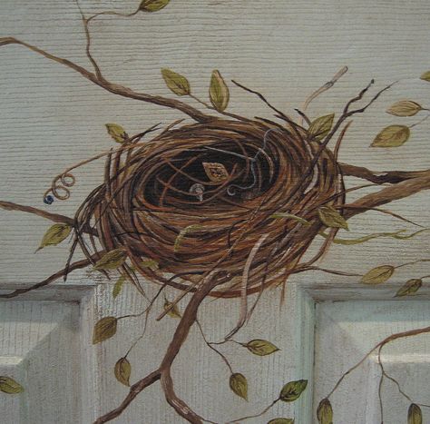 Nest Painting, Bird Nest Painting, Garden Mural, Wall Painting Decor, Wall Murals Painted, Architecture Art Design, Door Murals, Faux Painting, Decoupage Vintage