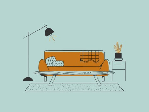 Living Room by Kenzi Quigg on Dribbble Living Room Vector Illustration, Sofa Illustration, Furniture Illustration, Room Illustration, Living Room Drawing, Living Room Vector, Living Room Illustration, Posca Marker, Interior Architecture Drawing