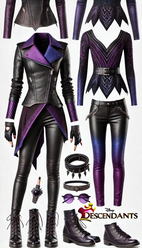 Mal Descendants Outfit, Descendants Oc Outfits, Mal Descendants Costume, Descendants Inspired Outfits, Descendants Clothes, Descendants Outfits, Mal Descendants, Descendants Costumes, Descendants Disney