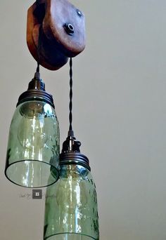 Pulley Light Fixture, Vintage Lighting Diy, Pulley Light, Diy Light Fixtures, Vintage Industrial Lighting, Talk Of The Town, Mason Jar Lighting, Jar Lights, Farm Decor