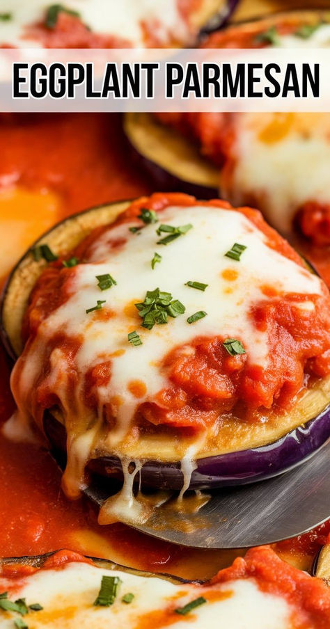 Indulge in this classic Eggplant Parmesan! Breaded eggplant slices baked with marinara sauce and melted cheese, making it a delicious vegetarian dinner the whole family will love. Vegetarian Eggplant Parmesan, Eggplant Baked, Baked Eggplant Slices, Breaded Eggplant, Baked Eggplant Parmesan, Delicious Vegetarian Dinner, Baked Eggplant, Eggplant Parmesan, Italian Recipe