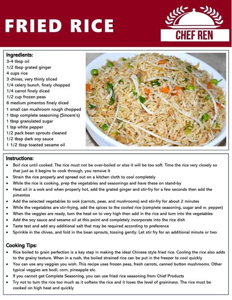 Rice Dishes Recipes, Chinese Fried Rice, Canned Mushrooms, Chinese Cooking, Food Recepie, Quinoa Recipes, Yummy Eats, Frozen Peas, Asian Dishes