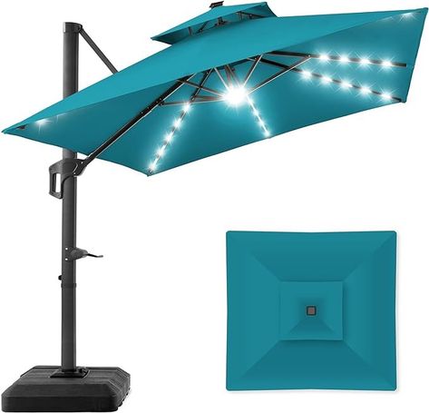 Amazon.com : Best Choice Products 10x10ft 2-Tier Square Cantilever Patio Umbrella with Solar LED Lights, Offset Hanging Outdoor Sun Shade for Backyard w/Included Fillable Base, 360 Rotation - Cerulean : Patio, Lawn & Garden Shade For Backyard, Cantilever Patio Umbrella, Outdoor Sun Shade, Solar Led Lights, Cantilever Umbrella, Life Experience, Solar Led, Sun Shade, Outdoor Life