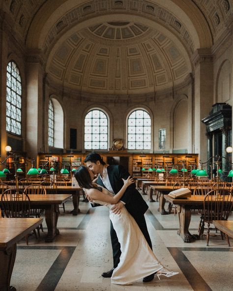 Loved the chance to shoot at the Boston Public Library! 📚 💍 • • • #elopementphotographer #travelingelopementphotographer #authenticlovemag #weddinginspo #dirtybootsandmessyhair #loveandwildhearts #crazyloveandwildkisses #belovedstories #maphotographer #nhphotographer #muchlove_ig #weddingphotoinspo Boston Public Garden Wedding, Boston Public Library Engagement Photos, Library Couple Photoshoot, Public Proposal, Boston Public Library Wedding, Library Photo Shoot, Boston Engagement Photos, Peabody Library, Boston Public Garden