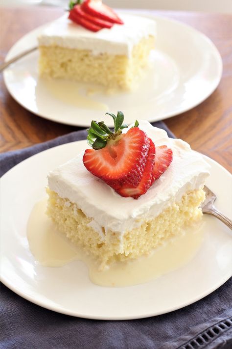 Tres Leches Cake - My Recipe Treasures Mexican Strawberries, Strawberry Sheet Cakes, Isabel Eats, Mexican Cake, Tres Leches Cake Recipe, Bundt Pans, Strawberry Cream Cheese Frosting, Leches Cake, Tres Leches Cake