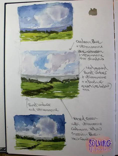 Pro Tips For Plein Air Watercolor Painting Tips For Drawing Landscapes, Watercolour Plein Air, Plein Air Drawing, Plein Air Watercolor Set Up, Plein Air Watercolor Painting, Watercolour Clouds, Watercolor Plein Air, Watercolor Basics, Watercolour Sketchbook