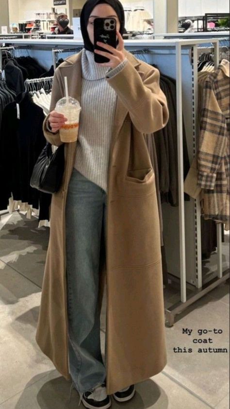 #modestwear #modestwear #modestwearinspiration #modestinspiration #hijabi #hijabiinspiration #outfit #outfitinspo #outfitinspiration Hijab Style Casual Winter, Winter Fits For Hijabis, Tall Coat Outfit, Fall Outfits For Hijabis, Modest Fall Outfits Hijab, Hijab Fashion Fall, Hijab Fall Fashion, Fall Muslim Outfits, Hejap Style Outfit