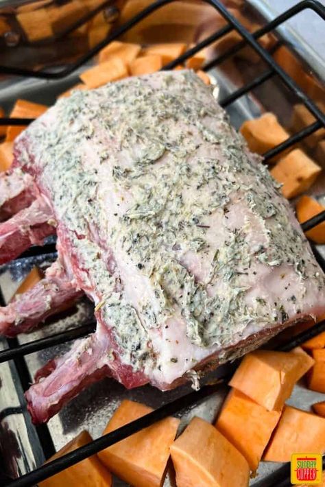 Pork Rack Of Ribs Recipe, Grilled Rack Of Pork, French Rack Of Pork, Standing Pork Rib Roast Recipe, Pork Rack Roast, French Cut Pork Roast, Frenched Pork Rack Roast, Pork Rack Roast Recipes, French Pork Rack Roast