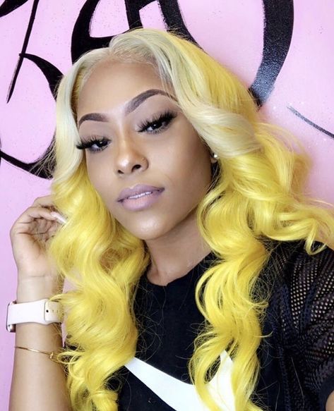 Yellow Wig, Hair Colorful, Creative Clothing, Blonde Wigs, Birthday Hairstyles, Hair Laid, Yellow Hair, Yellow Lace, Yellow Aesthetic