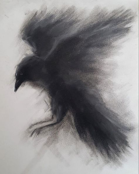 Crows Drawing, Charcoal Artwork, Crow Painting, Crow Art, Raven Art, Charcoal Sketch, Seni Dan Kraf, Art Drawings Sketches Pencil, Charcoal Art