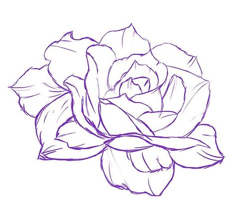 Purple Rose by TheArtisticMoon | Redbubble Rose Outline Tattoo, Rosé Cartoon, Rose Line Art, Rose Outline, Back To School Art, Easy Canvas, Easy Canvas Art, Rose Drawing, Purple Rose