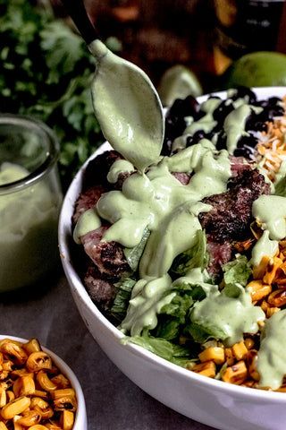 Steak Burrito Bowl - D&D Beef Steak Burrito Bowl Recipe, Steak Burrito Bowl, Avocado Lime Crema, Steak And Veggies, Steak Burrito, Mexican Steak, Healthy Steak, Delicious Steak, Lime Crema