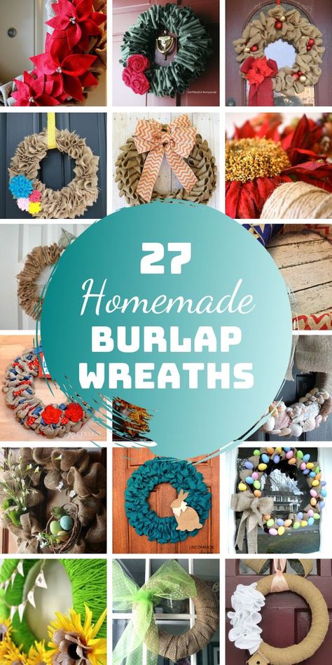 From Easter through Christmas we've got some fabulous DIY burlap wreath ideas to help you pretty up your front door! #diy #burlap #wreaths Burlap Wreath Ideas, Diy Burlap Wreath, Easy Burlap Wreath, Burlap Ribbon Wreaths, Burlap Easter Wreath, Farmhouse Projects, Senior Crafts, Spring Burlap Wreath, Burlap Wreath Tutorial