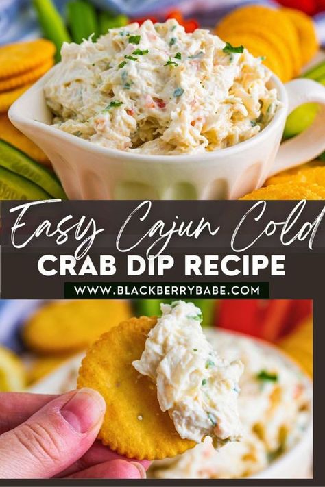 This cold crab dip is so easy to make! Serve with veggies and crackers for a super simple appetizer recipe. Fresh Crab Dip Recipe, Cajun Crab Dip Cold, Imitated Crab Appetizers, Crab Rangoon Dip Cold, Crabmeat Dip Recipes, Crab Appetizer Recipes Finger Foods, Buffalo Crab Dip, Easy Cold Dips, Cajun Crab Dip Recipe