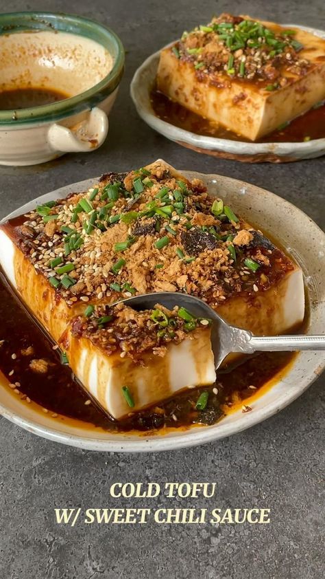 No Cook Tofu Recipes, Tofu Block Recipe, Cold Silken Tofu, Silky Tofu Recipes, Cold Tofu Recipes, No Cook Snacks, Soft Tofu Recipes, Cold Tofu, Vegan Pork