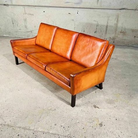 Elegant 70s Danish 3 Seater Vibrant Tan Leather Sofa #A46 | Vinterior Tan Leather Sofa, Tan Leather Sofas, Vintage Sofas, Couches For Sale, Three Seater Sofa, Vintage Sofa, Late 20th Century, Best Wear, Leather Items