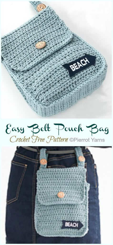 Easy Belt Pouch Bag Crochet Free Pattern - Crochet & Knitting Pouch Bag Crochet, Belt Crochet, Belt Pouch Bag, Easy Crochet Bag, Crochet Free Patterns, Crochet Easy, Bag Pattern Free, Crochet Pouch, Crochet Market Bag