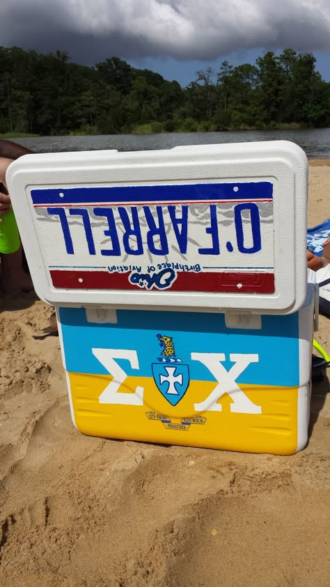 Sigma Chi Sweetheart Formal Cooler Painted Fraternity Coolers, Nola Cooler, Sorority Coolers, Formal Coolers, Fraternity Cooler, Frat Formal, Fraternity Formal, Formal Cooler Ideas, Painted Coolers