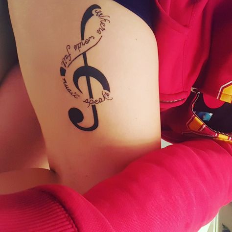 Music Sister Tattoo, Music Neck Tattoos Women, Music Meaning Tattoo, Music Is What Feelings Sound Like Tattoo, Musical Note Tattoos For Women, Love For Music Tattoo, Where Words Fail Music Speaks Tattoo, When Words Fail Music Speaks Tattoo, Music Symbols Tattoo