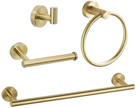 Gold Bathroom Hardware, Gold Bathroom Fixtures, Matte Black Bathroom Accessories, Towel Rack Pool, Stainless Steel Bathroom Accessories, Bar Toilet, Wall Mounted Towel Rack, Steel Bath, Bathroom Accessories Set