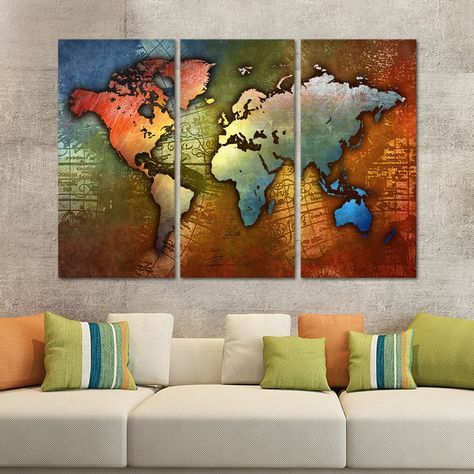 Tropical Wall Decor, Map Artwork, Create Canvas, Metal Tree Wall Art, World Map Wall Art, Framed Maps, Unique Canvas, Map Wall Art, Multi Panel Canvas