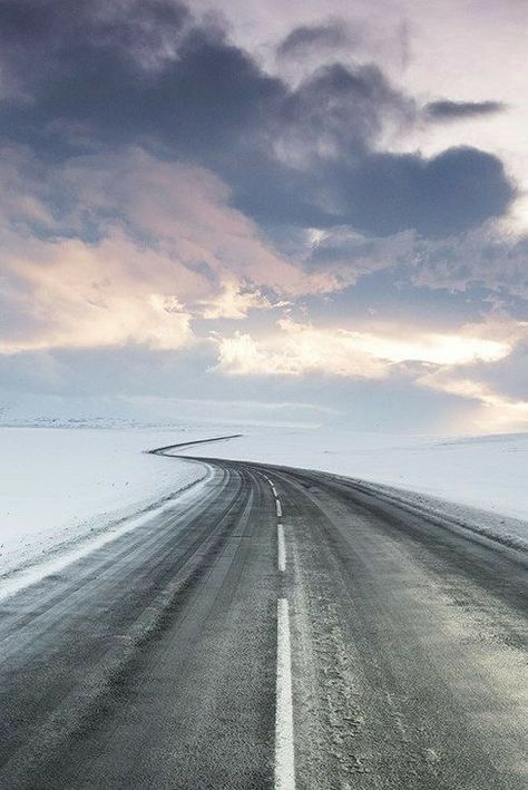 The Morning Path ❄️ Brrrr! Road To Nowhere, Clouds In The Sky, Beautiful Roads, Scenic Roads, Winding Road, Back Road, Road Trippin, Scenic Routes, Open Road