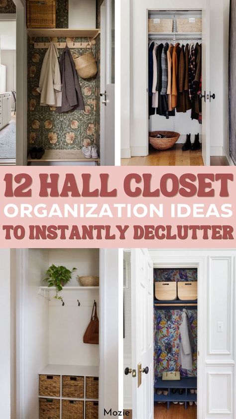 Turn your hall closet into something beautiful and functional for you, your roommates or your family! We're sharing 12 hall closet organization ideas that we've been obsessed with! Hall Closet Organization Ideas, Small Entry Closet, Entry Closet Ideas, Hall Closet Makeover, Entry Closet Organization, Coat Closet Storage, Hall Closet Organization, Small Apartment Closet, Hallway Small