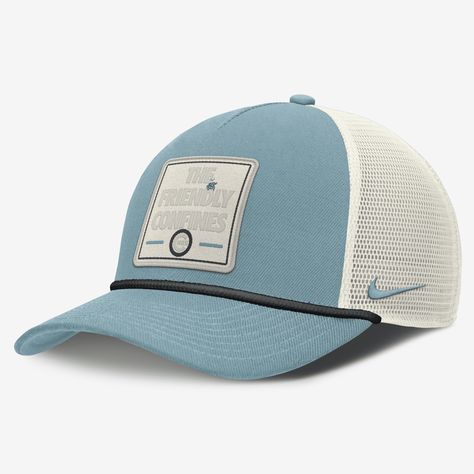 Featuring a 2-tone design and embroidered team patch, this Rise Tech Hat lets you effortlessly showcase support for the Chicago Cubs. Its sweat-wicking technology and trucker construction with four mesh panels help provide a breathable, comfortable feel. Nike Hat, Miami Marlins, Mesh Panel, Chicago Cubs, Adjustable Hat, Men's Nike, Nike Dri Fit, Dri Fit, Mlb