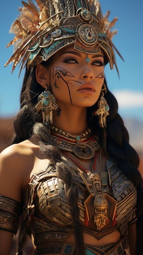 Aztec Woman Warrior, Aztec Female Warrior, Aztec Princess Tattoo, Aztec Warrior Art, Aztec Makeup, Apocalypto Movie, Aztec Warrior Princess, Aztec Queen, Aztec Women