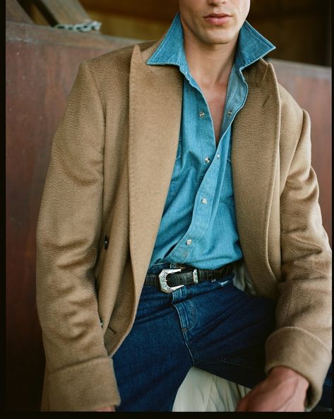 P Johnson | Paul wears the Heavy Denim Western Shirt and Mid Indigo Tony Jeans. | Instagram Sports Coat And Jeans, Western Sport Coat, Denim Western Shirt, P Johnson, Western Denim Shirt, Western Shirt, Western Shirts, Sport Coat, Mens Outfits