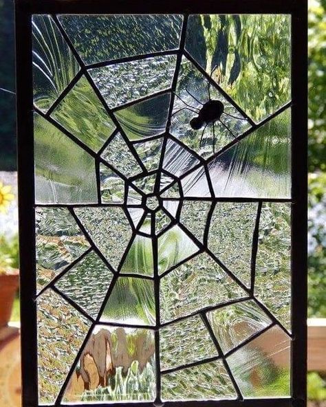 All Hallow's Eve 365 on Instagram: “I love this spider web window 💚🕸️🎃🕷️ . . . #spiderweb #halloweendecoration #spiderwebwindow #everydayishalloween #halloweenhouse…” Stained Glass Spider Web, Stained Glass Spider, Glass Spider, Black Widow Spider, Dream Weaver, Stained Glass Window Hanging, Black Art Painting, Glas Art, Spider Webs