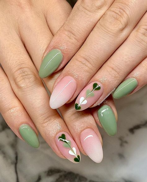 Green Heart Nail Designs, Valentines Nails Green, Valentines Day Nails Green, Sage Green And Light Pink Nails, Matcha Inspired Nails, Nails Inspo Spring 2024, Dinosaur Nails Acrylic, Matcha Nails Inspiration, Light Green And Pink Nails