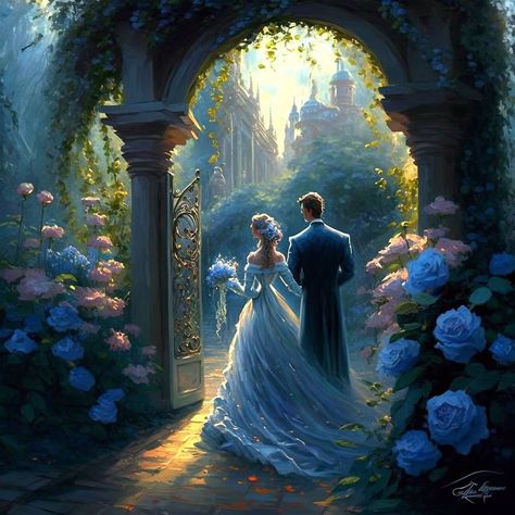 Fantasy Wedding Art, Romantic Wallpaper, Romantic Paintings, Fantasy Love, Fantasy Couples, Romance Art, Cute Love Wallpapers, Fantasy Wedding, Flower Art Images