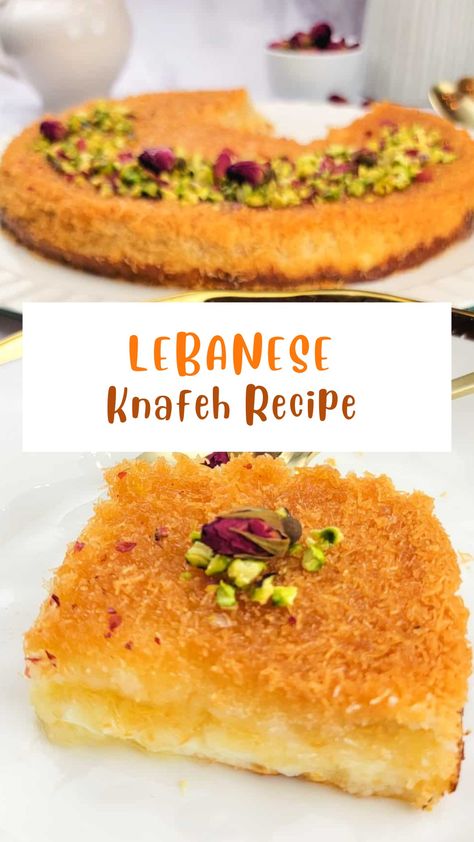 Knafeh Kunefe Recipe, Lefsa Recipes, Middle Eastern Dessert Recipes, Kunafeh Recipe, Lebanese Deserts, Mediterranean Dessert Recipes, Lebanese Recipes Desserts, Middle Eastern Breakfast, Lebanese Sweets Recipes