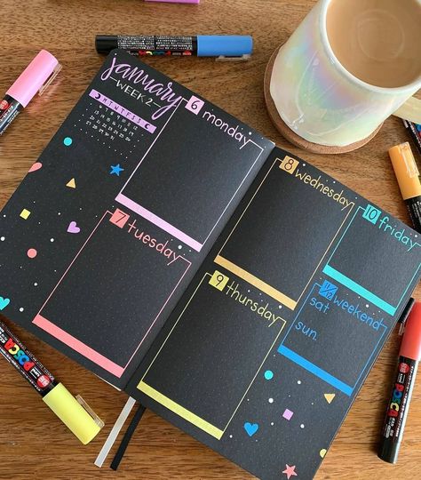 Black Bujo, Happy Skull, Weekly Log, 2025 Planner, Organization Bullet Journal, Bullet Journal Hacks, Bullet Journal Weekly Spread, Bullet Journal Ideas, Bullet Journal Mood