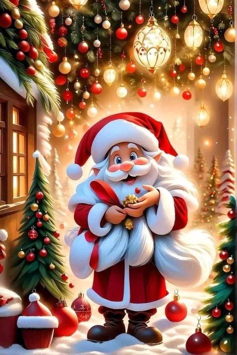 Christmas Cartoon Pictures, Santa Claus Wallpaper, Outdoor Christmas Decoration Ideas, Outdoor Decoration Ideas, Decorated Trees, Merry Christmas Wallpaper, Merry Christmas Pictures, Christmas Scenery, Christmas Decoration Ideas