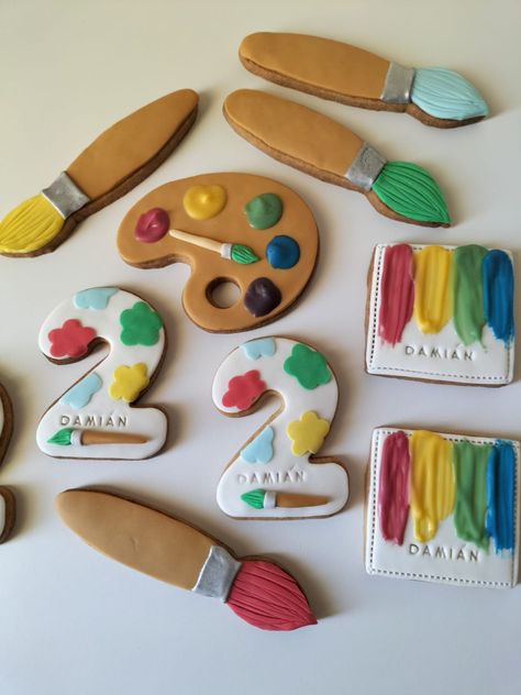 Art Birthday Cookies, Art Cookies, Painting Birthday Party, Painting Birthday, Artist Palette, Art Theme, Art Birthday, Cookie Art, Food Themes