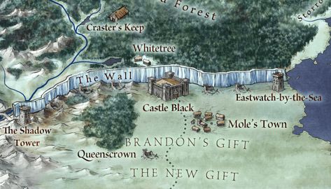 The Wall from the official map of Westeros 🔱 Game Of Thrones Map, Westeros Map, Got Map, Wall Game, Black Castle, Haunted Forest, Amazing Maps, Song Of Ice And Fire, Asoiaf Art