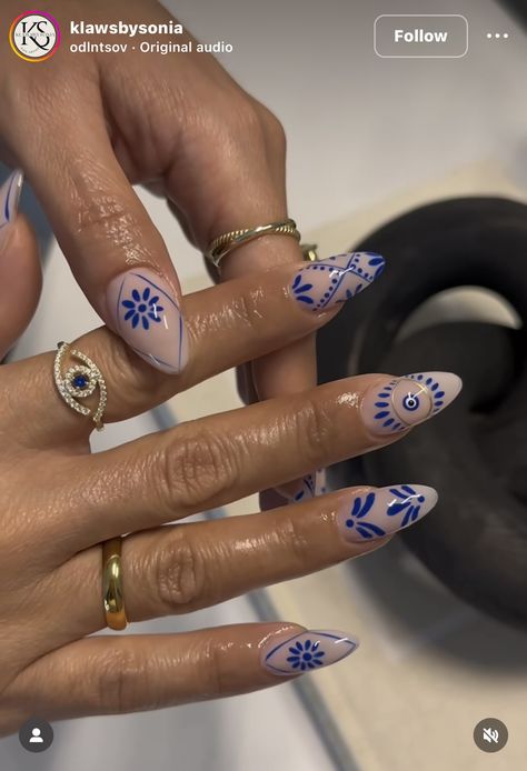 Azul Nails, Summer Nail, Nail Designs Summer, Blue Beads, Almond Nails, Stylish Nails, Nail Design, Evil Eye, Nail Inspo