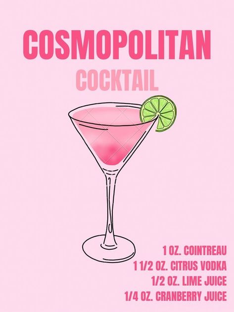 Cosmopolitan Cocktail Poster, Pink Drink Poster, Cosmopolitan Drink Poster, Cosmopolitan Drink Aesthetic, Cosmopolitan Poster, Cosmopolitan Aesthetic, Cosmopolitan Drink, Bar Cart Poster, Cocktail Posters