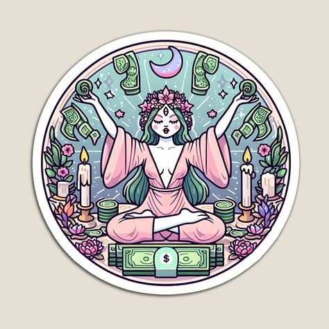 Get my art printed on awesome products. Support me at Redbubble #RBandME: https://www.redbubble.com/i/magnet/Meditative-Manifestation-of-Money-and-Abundance-by-DianaSadGirl/156988868.TBCTK?asc=u Manifestation Stickers, Money And Abundance, Money Abundance, Dollar Bills, Dollar Bill, Flowers Leaves, Floral Crown, Science Poster, Colorful Prints